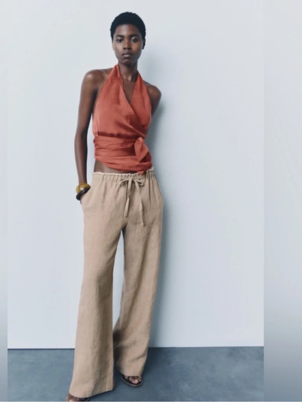 NEW ZARA 100% linen wide leg drawstring trouser size M  🚨NO DISCOUNT